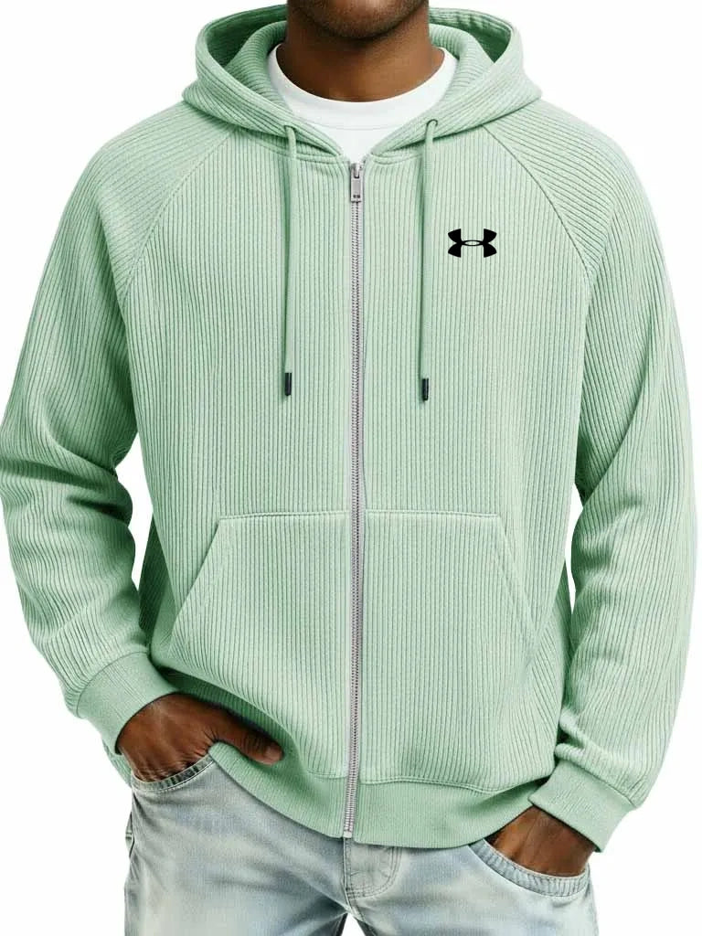 Stylish Pure Cotton Rib-Knit Raglan-Sleeve Cardigan Jacket with Pockets