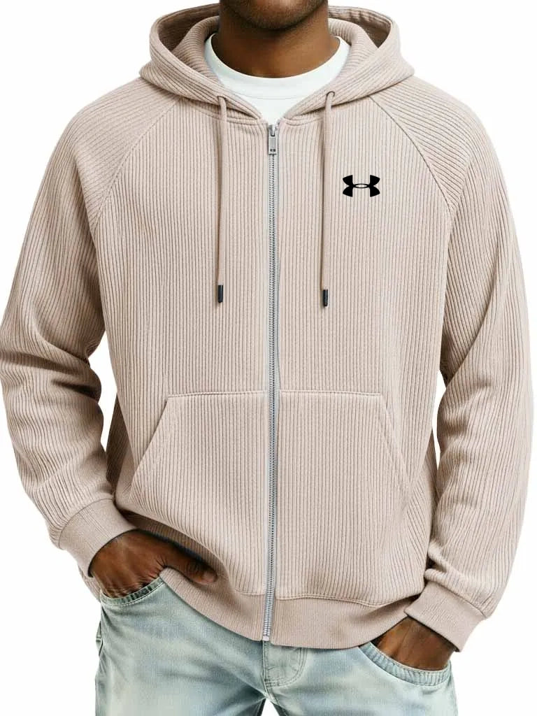 Stylish Pure Cotton Rib-Knit Raglan-Sleeve Cardigan Jacket with Pockets