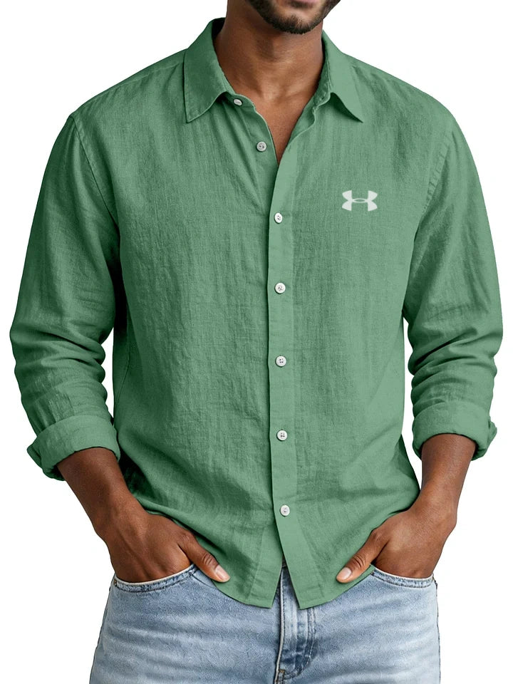 Casual Solid-Color Cotton-Linen Long-Sleeve Shirt with Collar – New Autumn Arrival