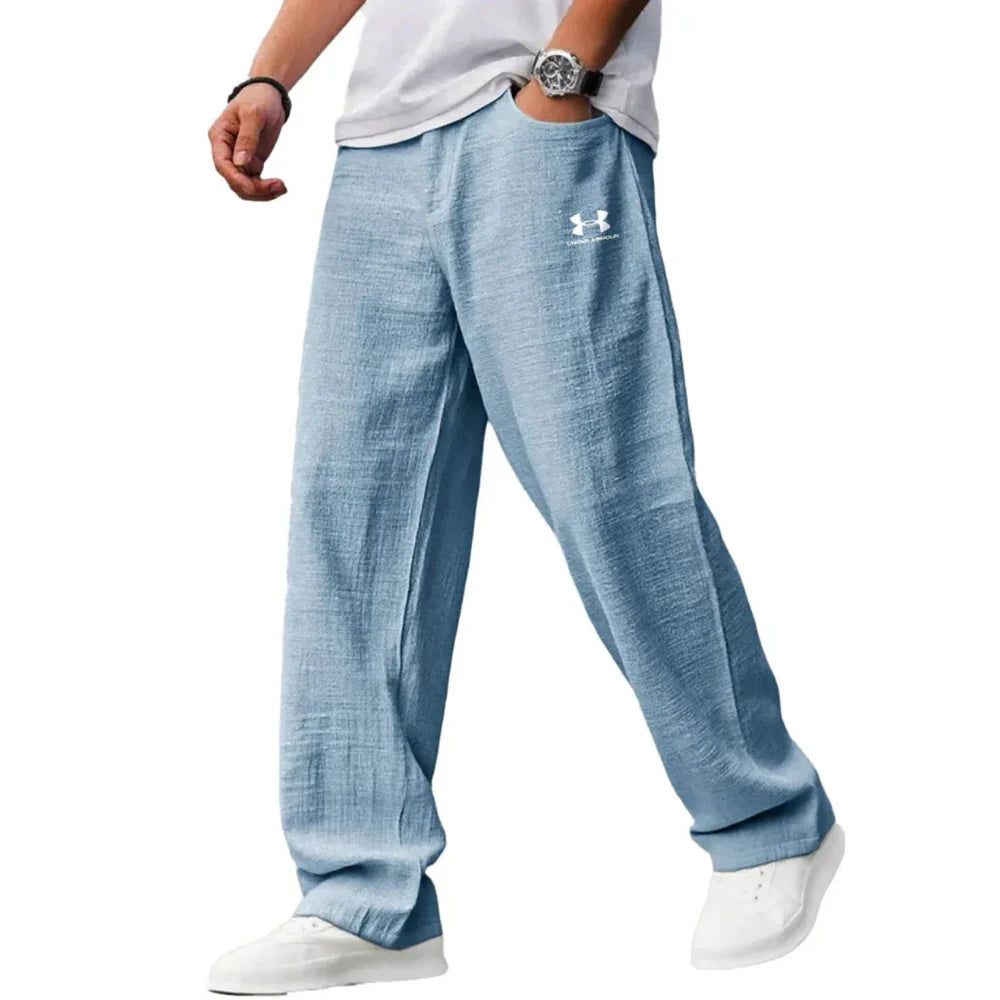 Pure cotton casual loose straight-leg trousers