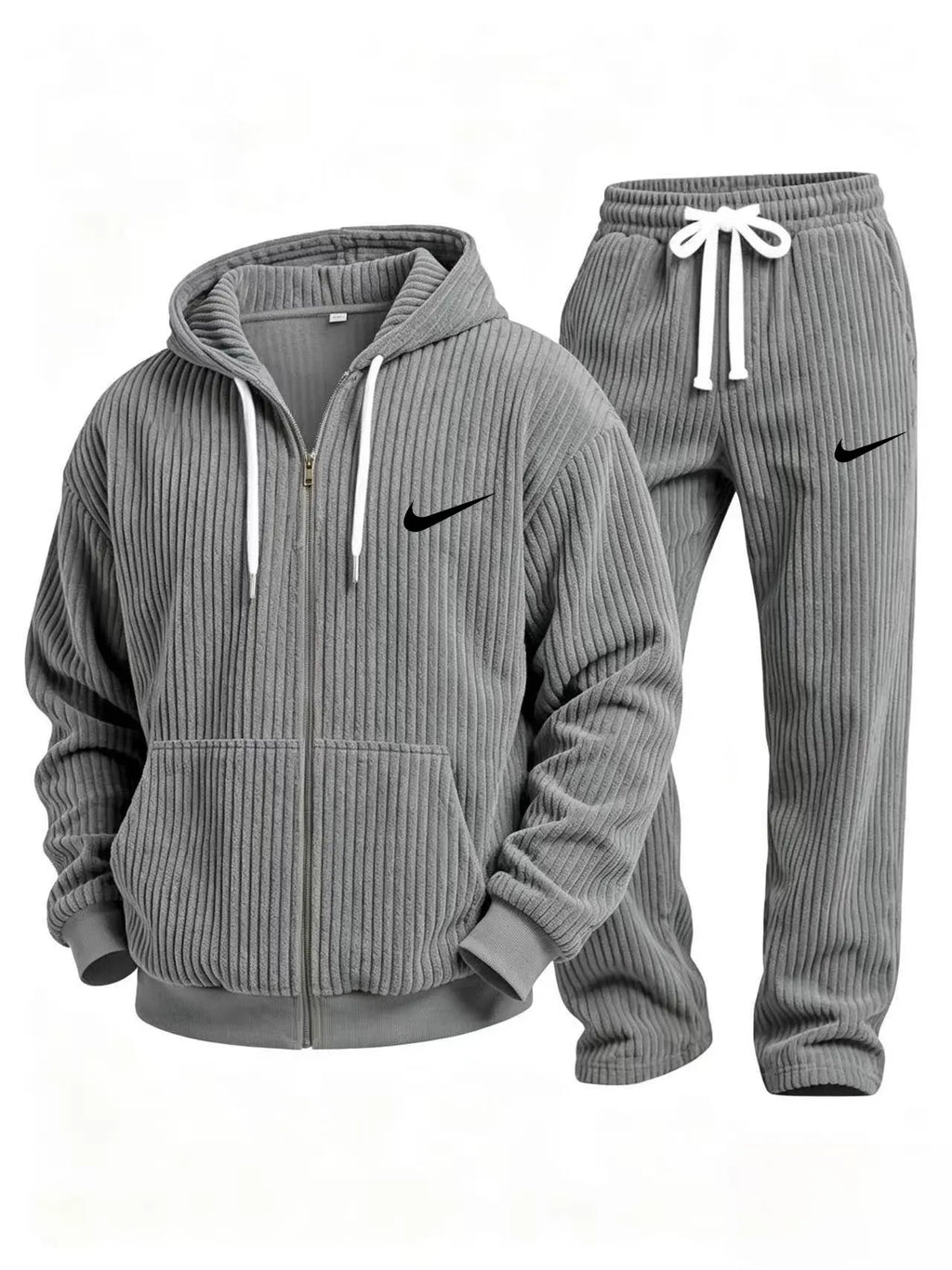 Corduroy zip-up hoodie and pants set