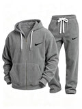 Corduroy zip-up hoodie and pants set
