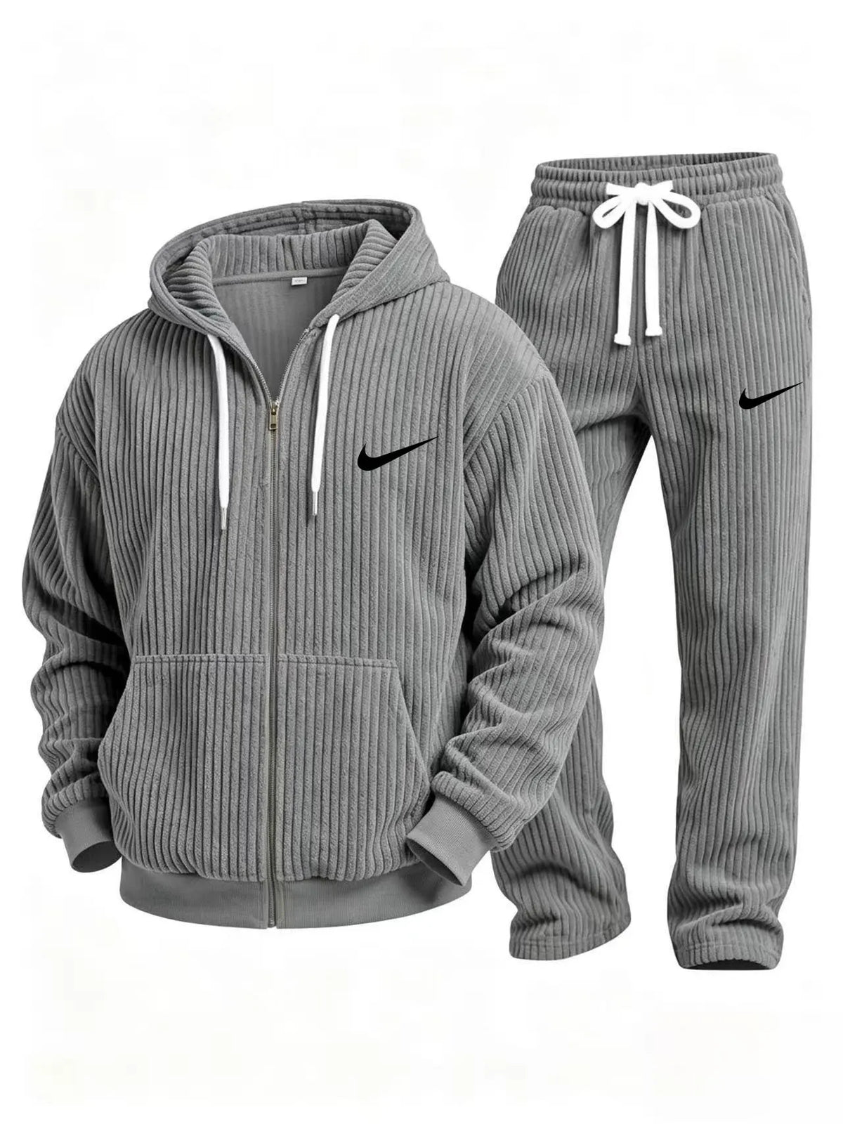Corduroy zip-up hoodie and pants set