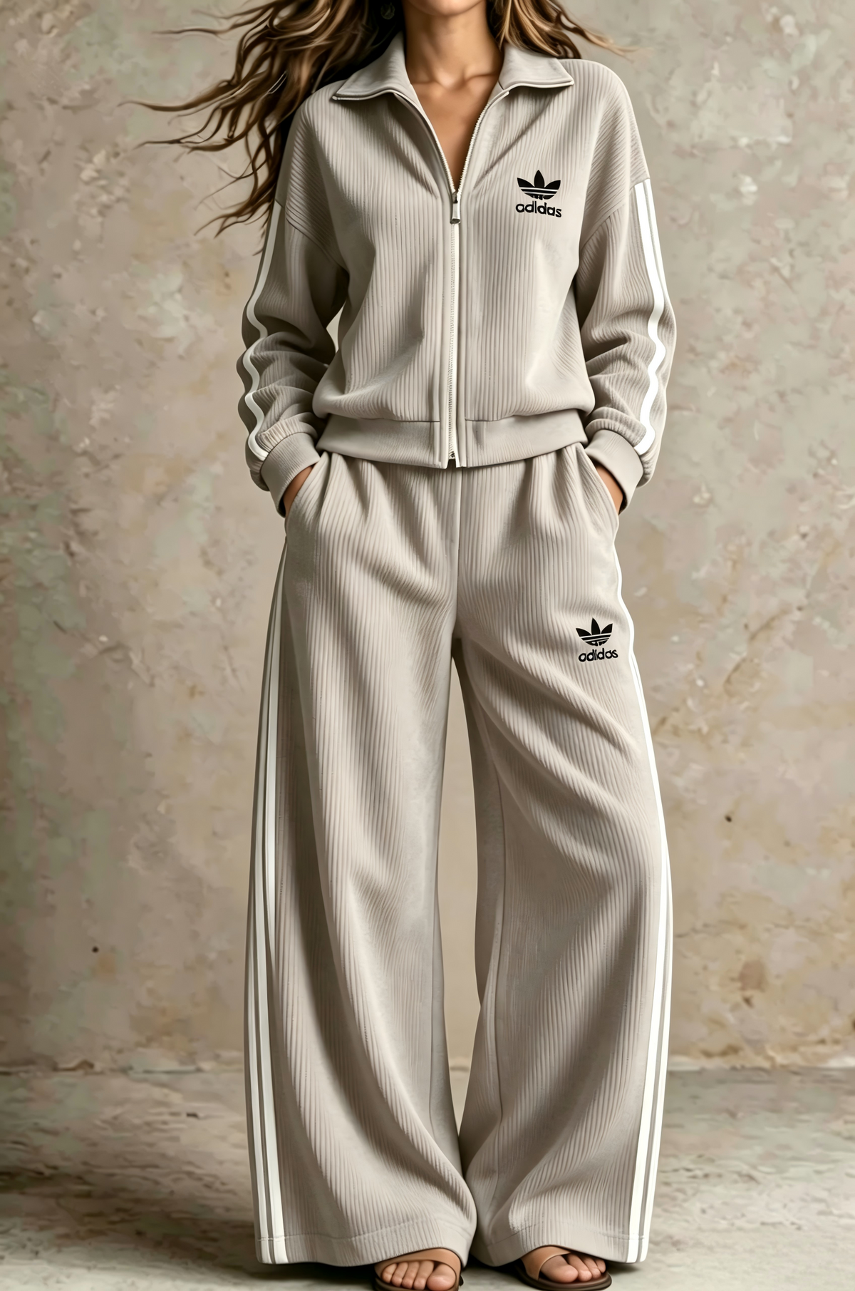 Ribbed Zip-Up Casual Two-Piece Set