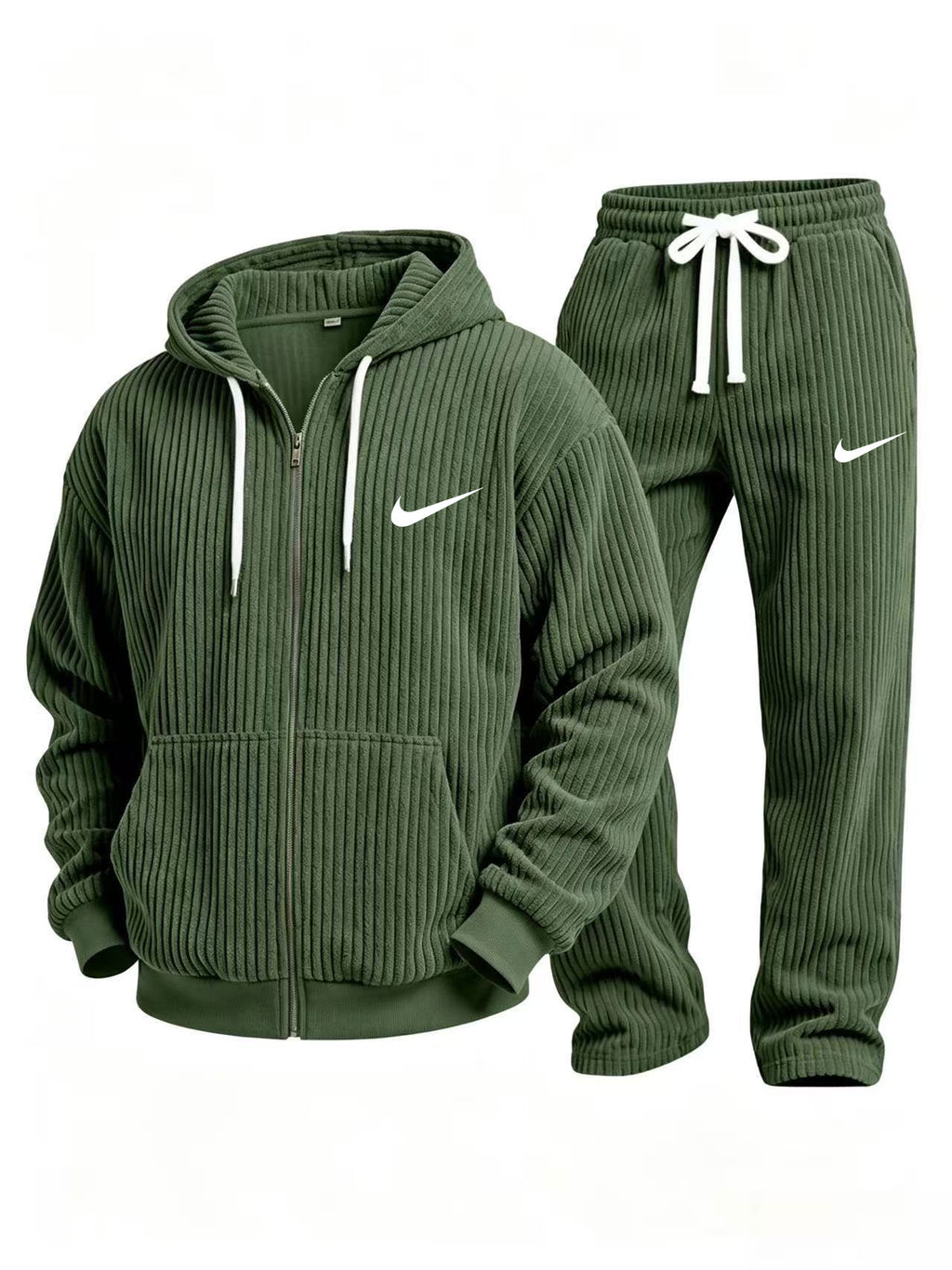 Corduroy zip-up hoodie and pants set