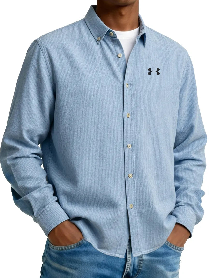 Pure Cotton Urban Commuter Casual Long-Sleeve Shirt with Collar