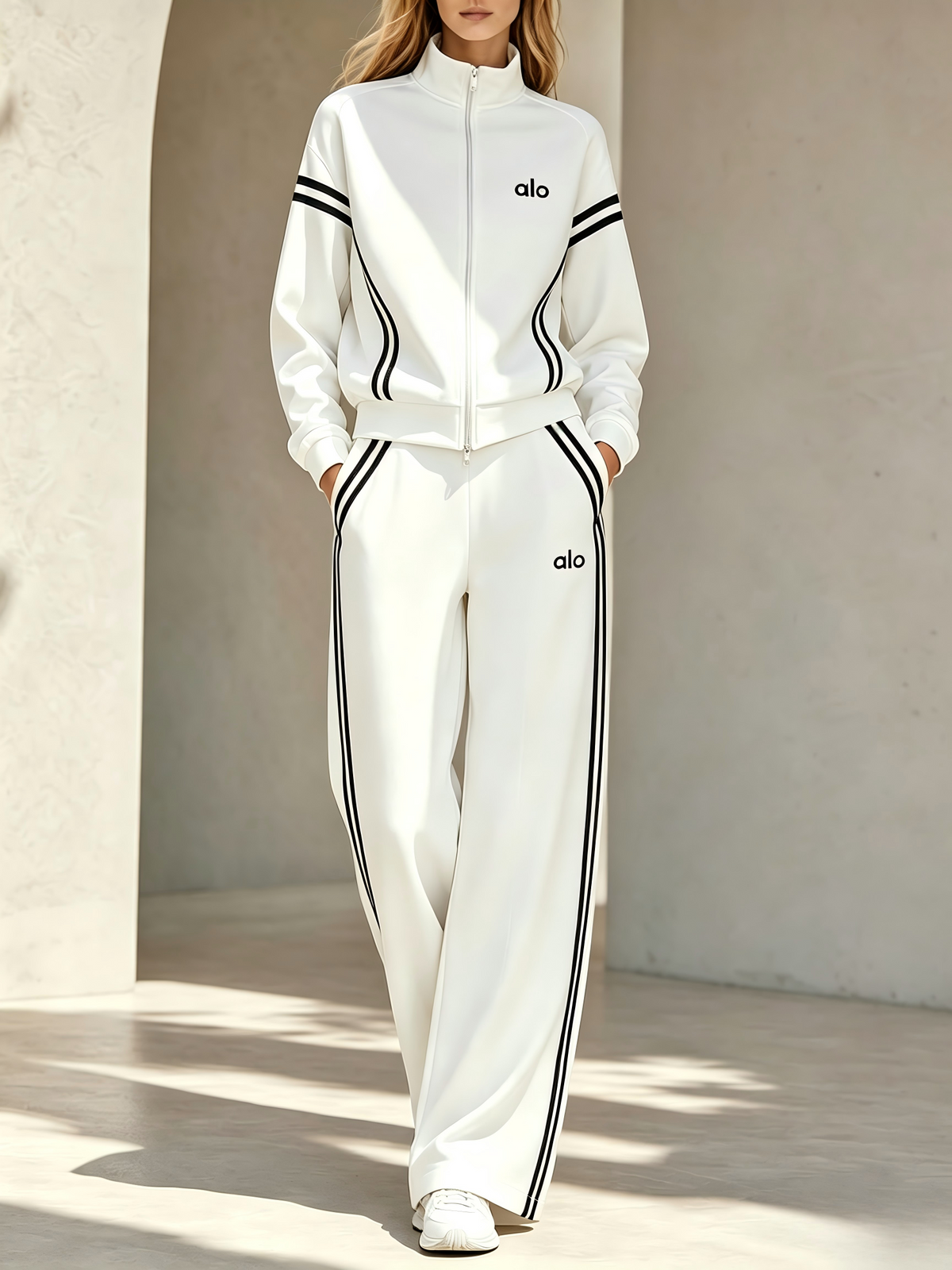 Zip-up jacket and wide-leg pants tracksuit