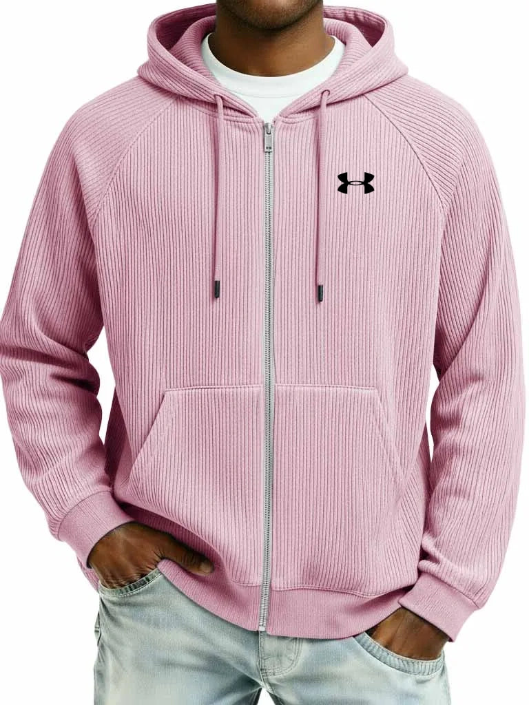 Stylish Pure Cotton Rib-Knit Raglan-Sleeve Cardigan Jacket with Pockets
