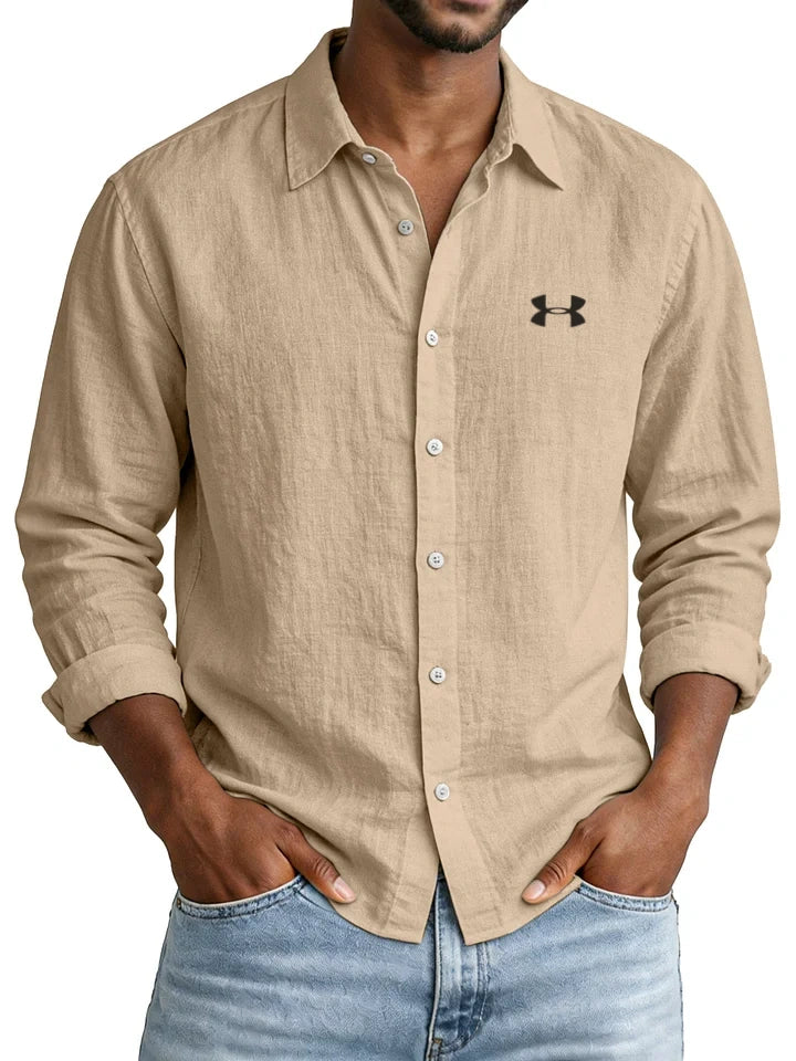 Casual Solid-Color Cotton-Linen Long-Sleeve Shirt with Collar – New Autumn Arrival