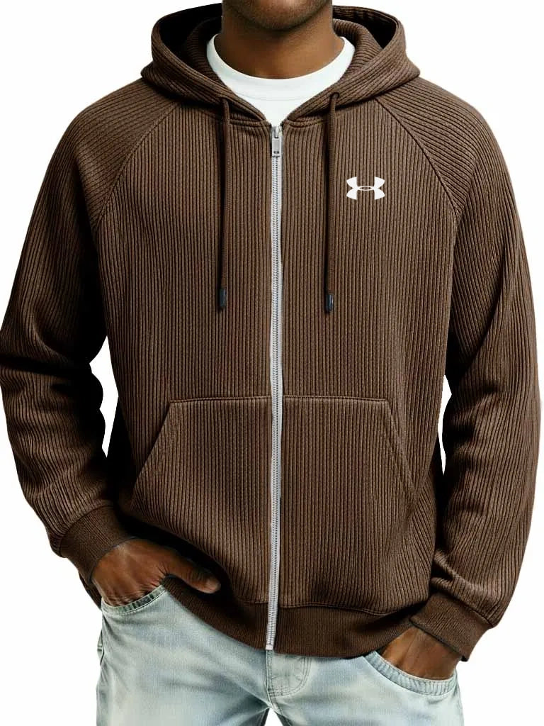 Stylish Pure Cotton Rib-Knit Raglan-Sleeve Cardigan Jacket with Pockets