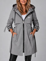 Long hooded zip-up coat