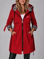 Long hooded zip-up coat