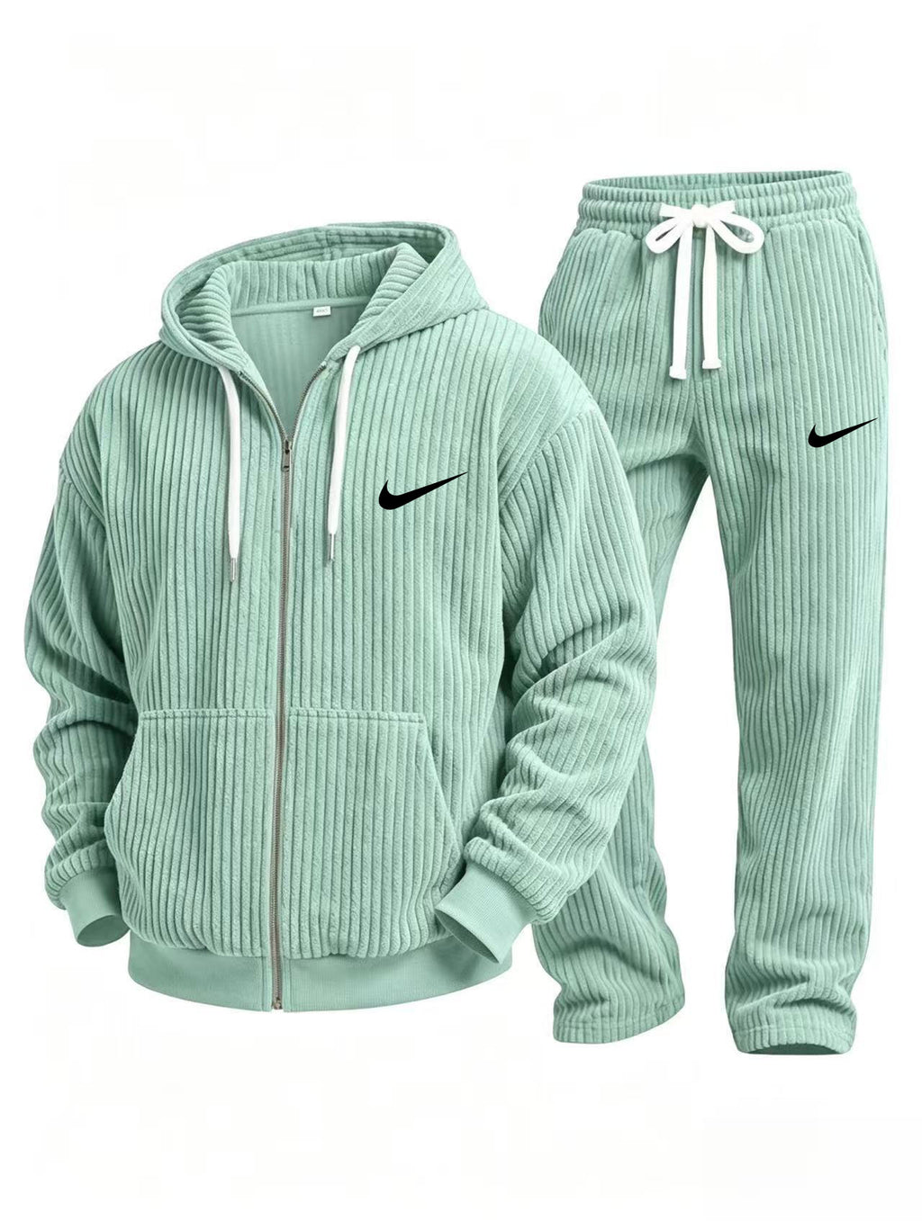 Corduroy zip-up hoodie and pants set