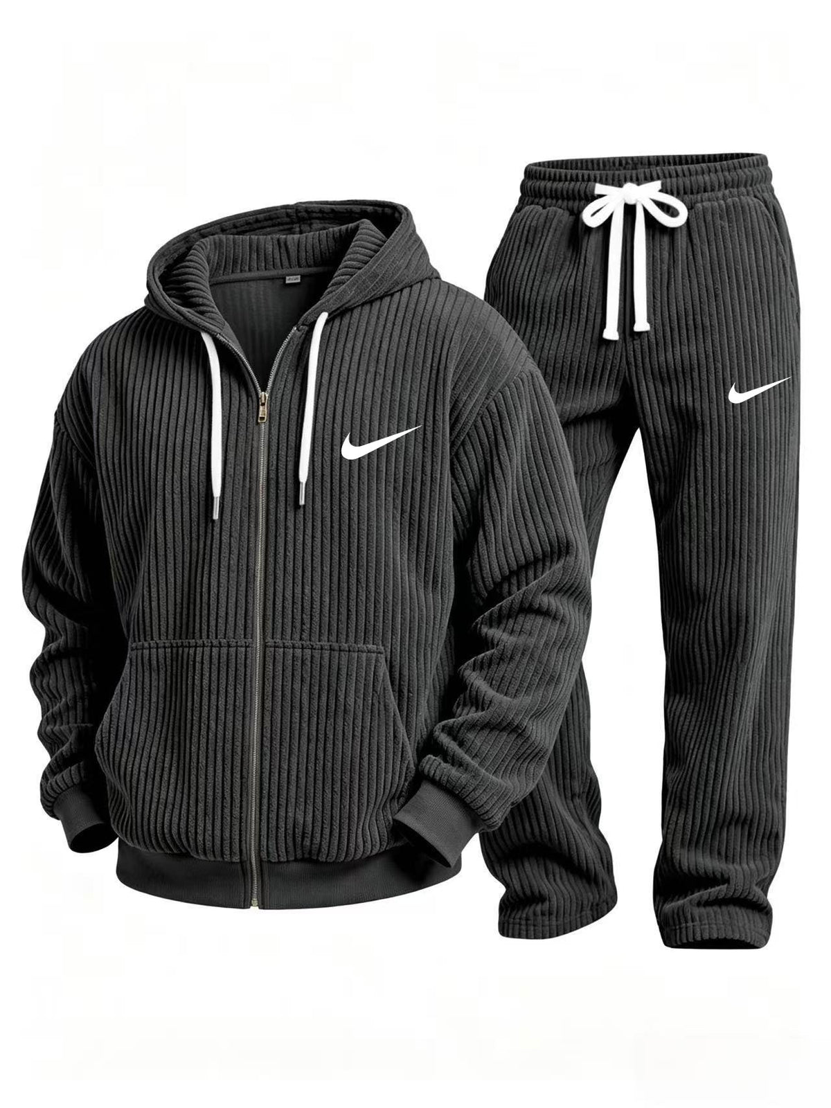 Corduroy zip-up hoodie and pants set