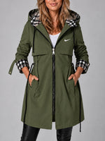 Long hooded zip-up coat
