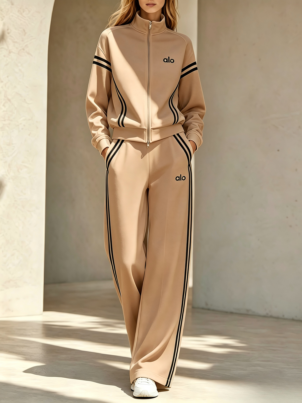 Zip-up jacket and wide-leg pants tracksuit