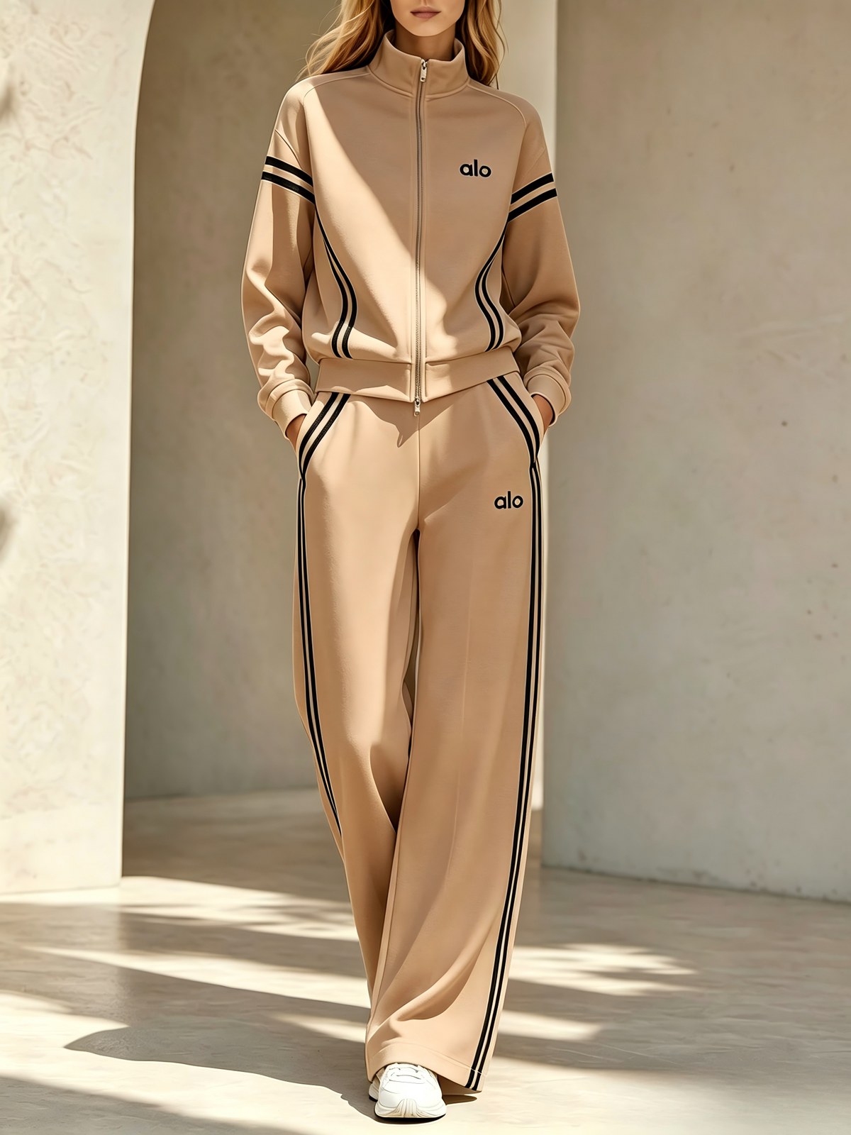 Zip-up jacket and wide-leg pants tracksuit