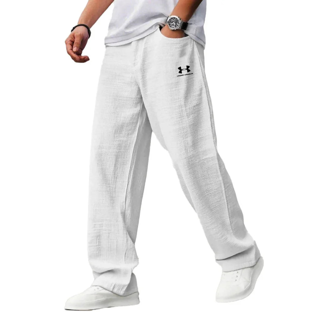 Pure cotton casual loose straight-leg trousers