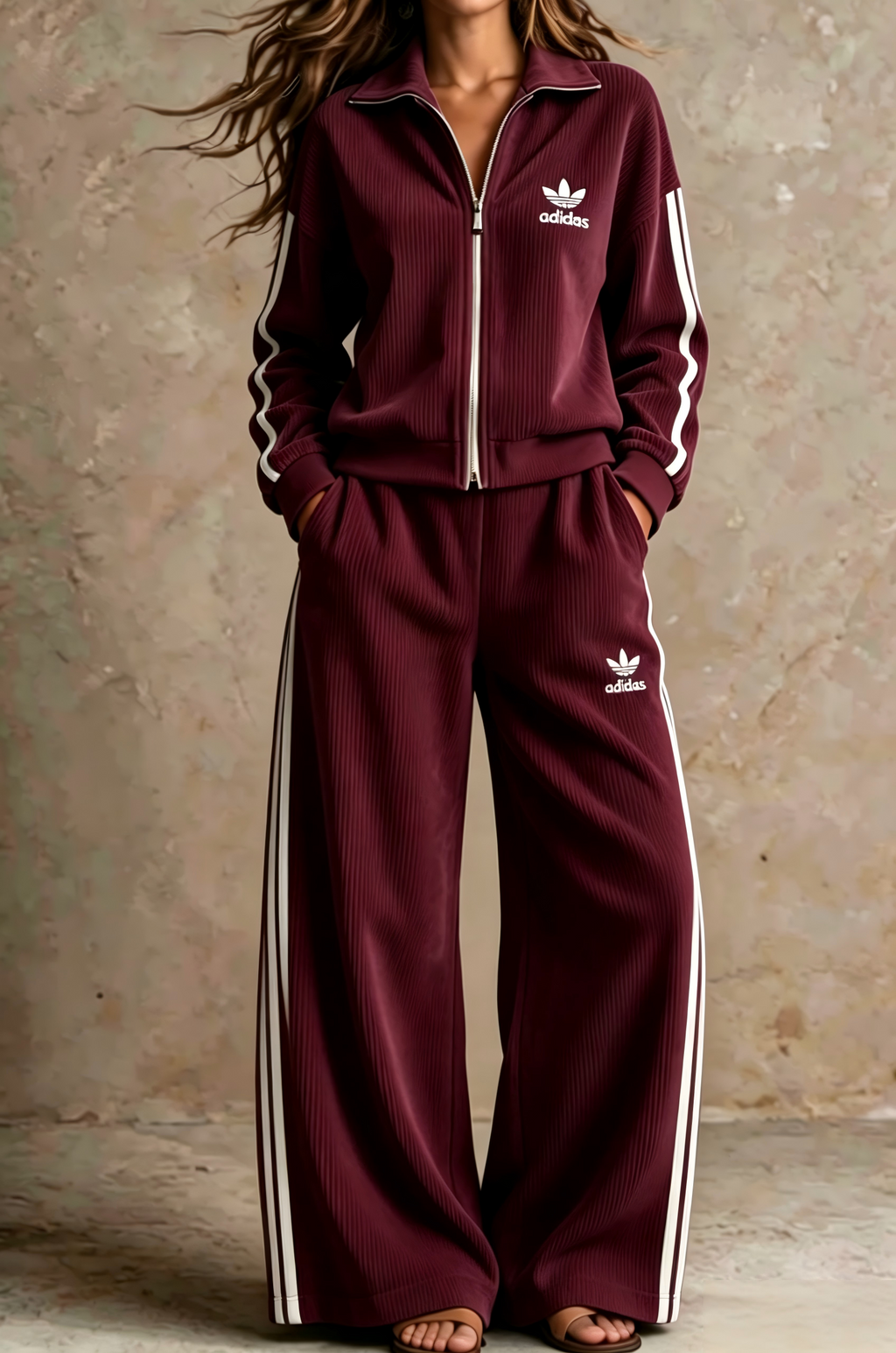 Ribbed Zip-Up Casual Two-Piece Set