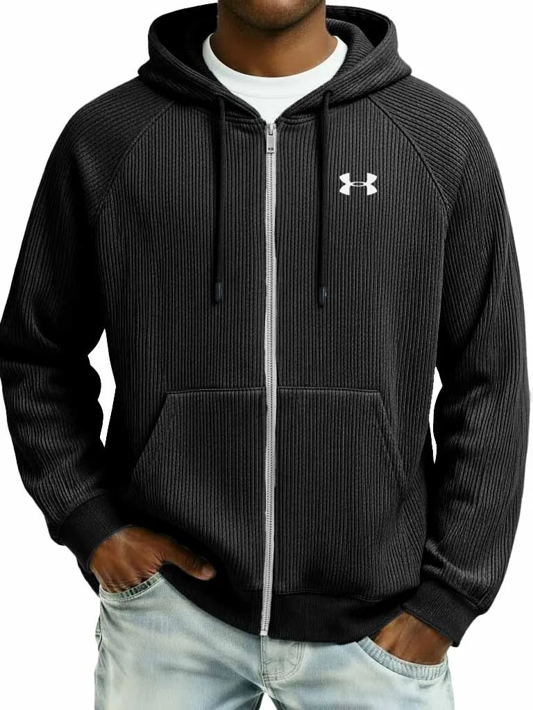 Stylish Pure Cotton Rib-Knit Raglan-Sleeve Cardigan Jacket with Pockets
