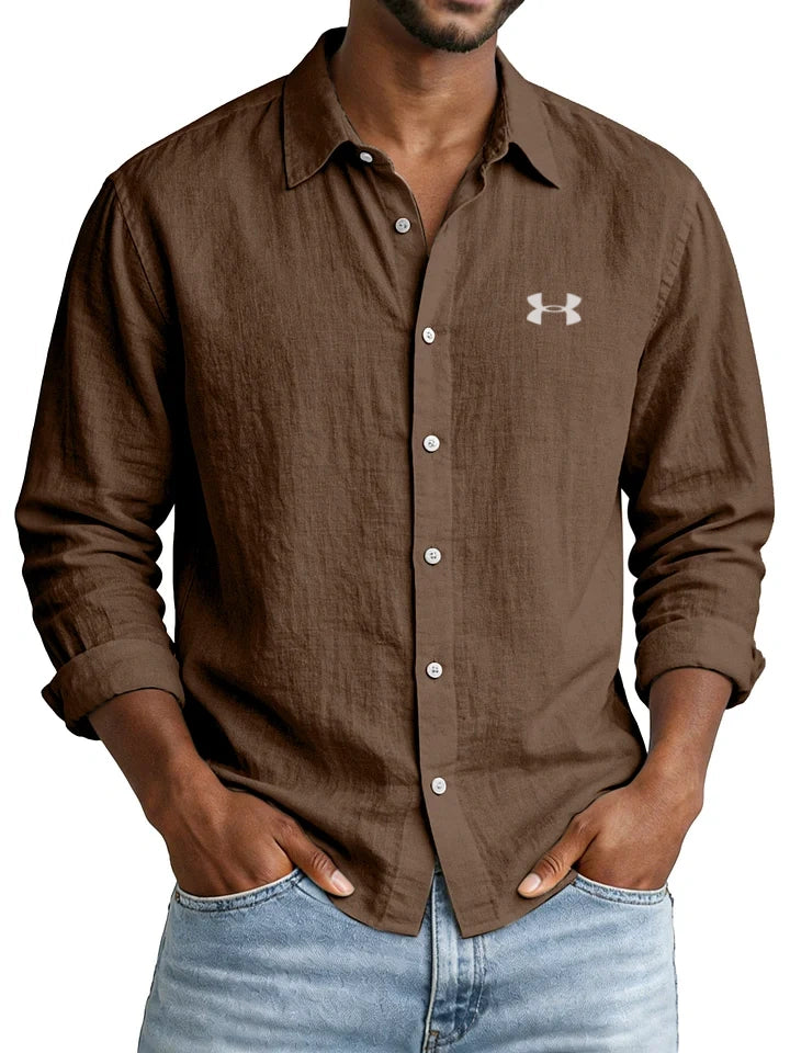 Casual Solid-Color Cotton-Linen Long-Sleeve Shirt with Collar – New Autumn Arrival