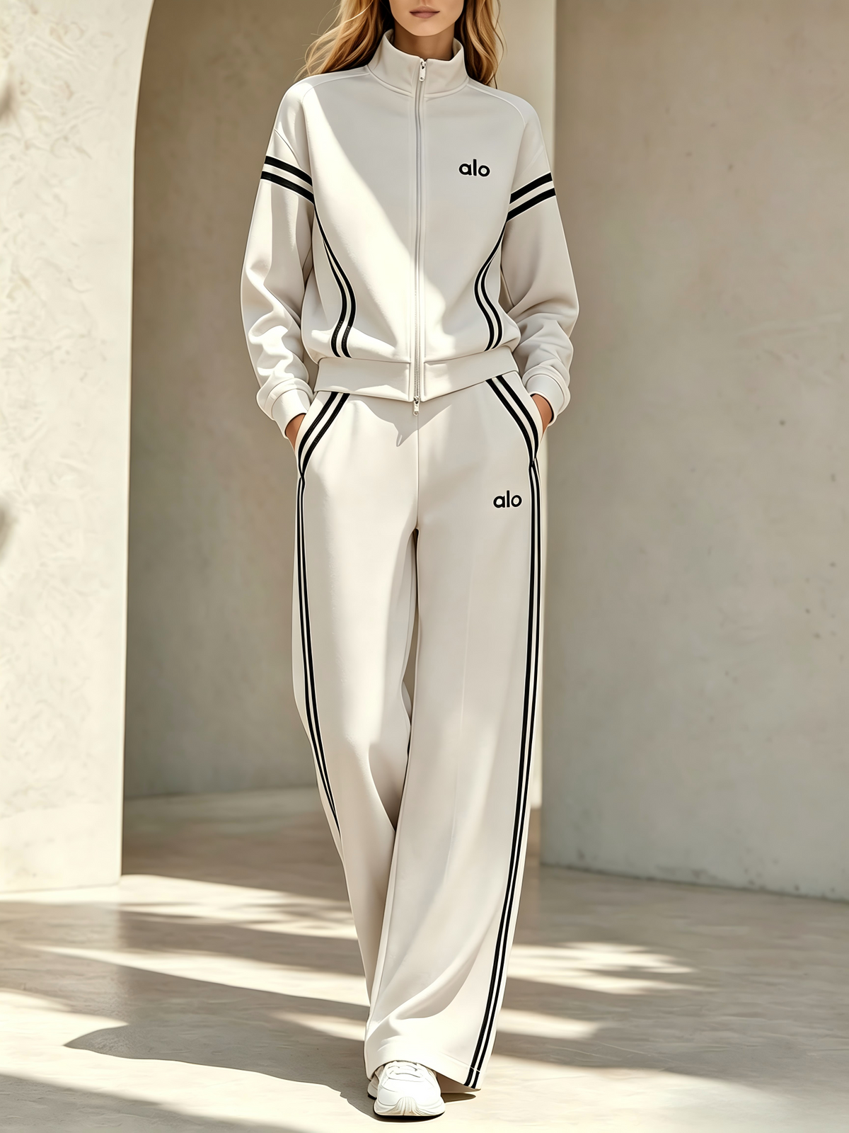 Zip-up jacket and wide-leg pants tracksuit