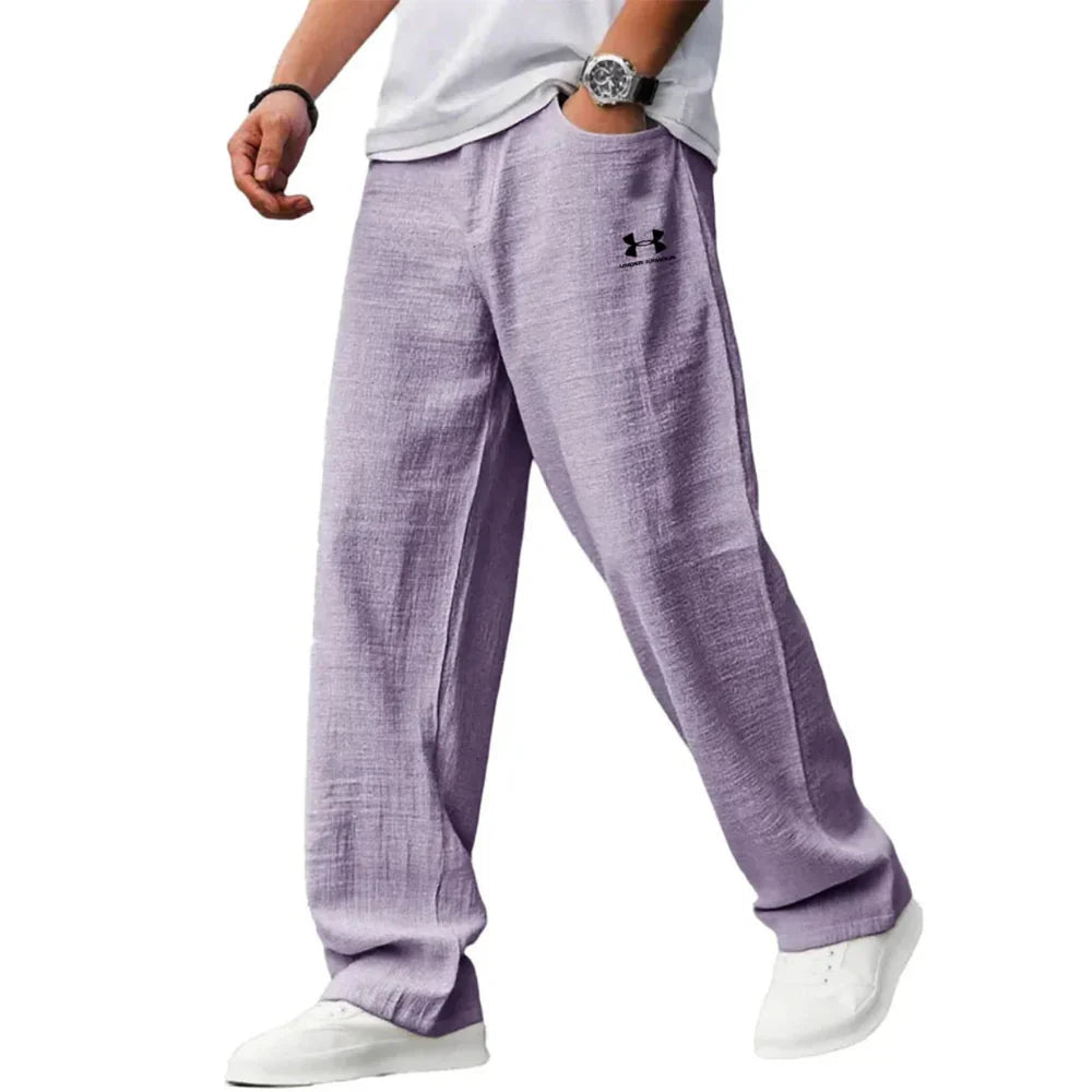 Pure cotton casual loose straight-leg trousers