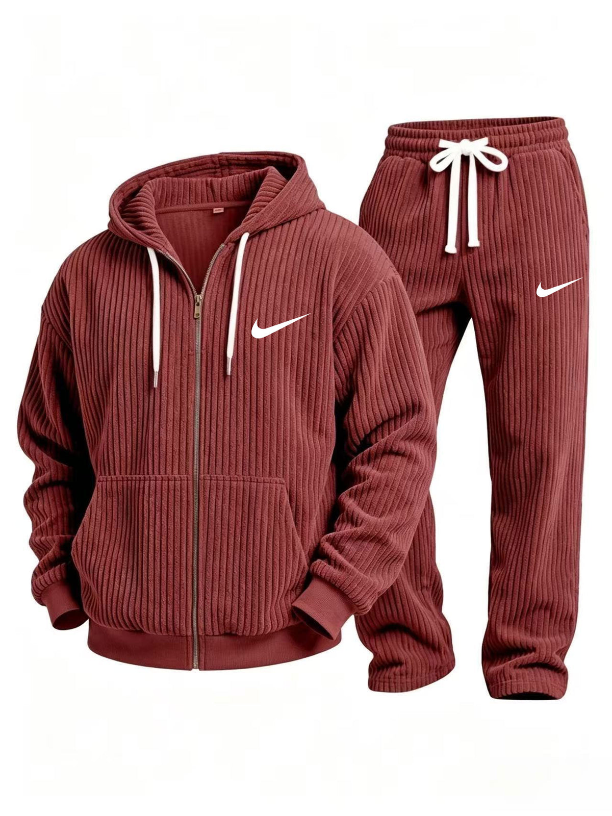 Corduroy zip-up hoodie and pants set