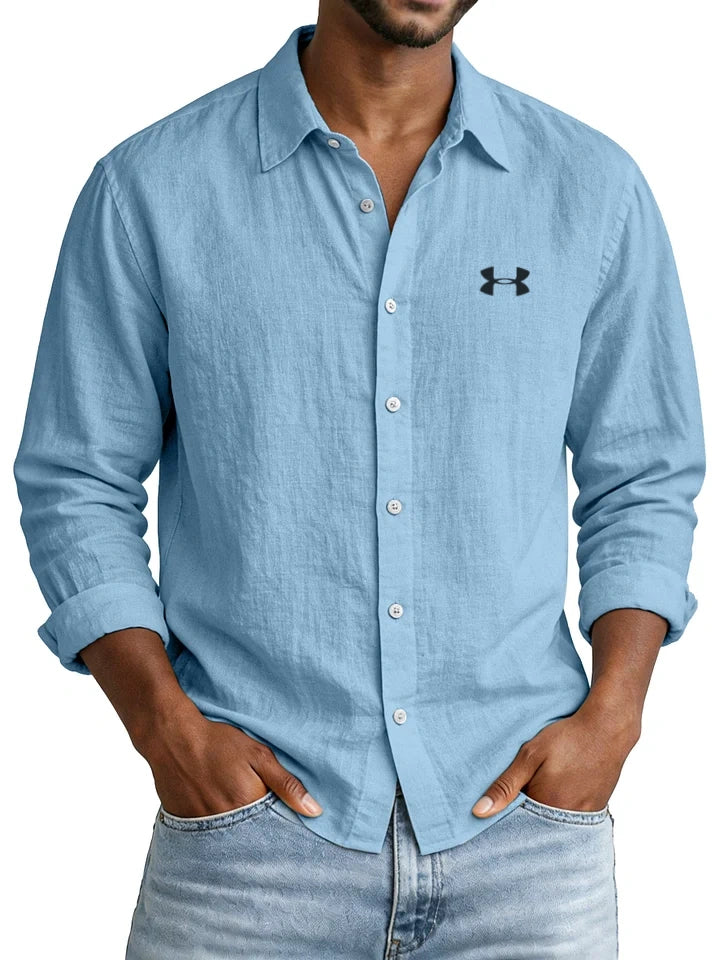 Casual Solid-Color Cotton-Linen Long-Sleeve Shirt with Collar – New Autumn Arrival