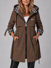 Long hooded zip-up coat