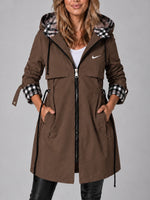 Long hooded zip-up coat