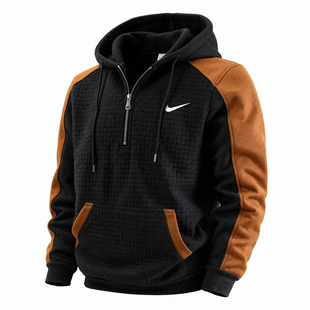 Stylish Color-Block Waffle-Knit Hoodie – New for Autumn