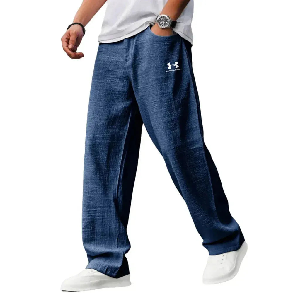 Pure cotton casual loose straight-leg trousers
