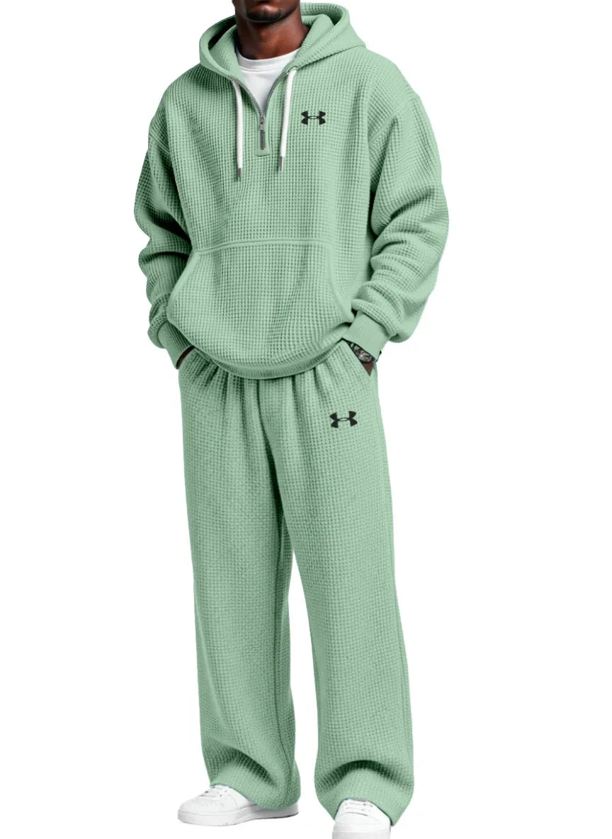 Pure Cotton Zip-Up Hoodie and Straight-Leg Pants Casual Set