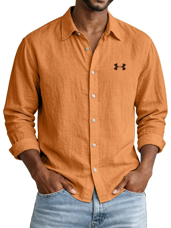 Casual Solid-Color Cotton-Linen Long-Sleeve Shirt with Collar – New Autumn Arrival