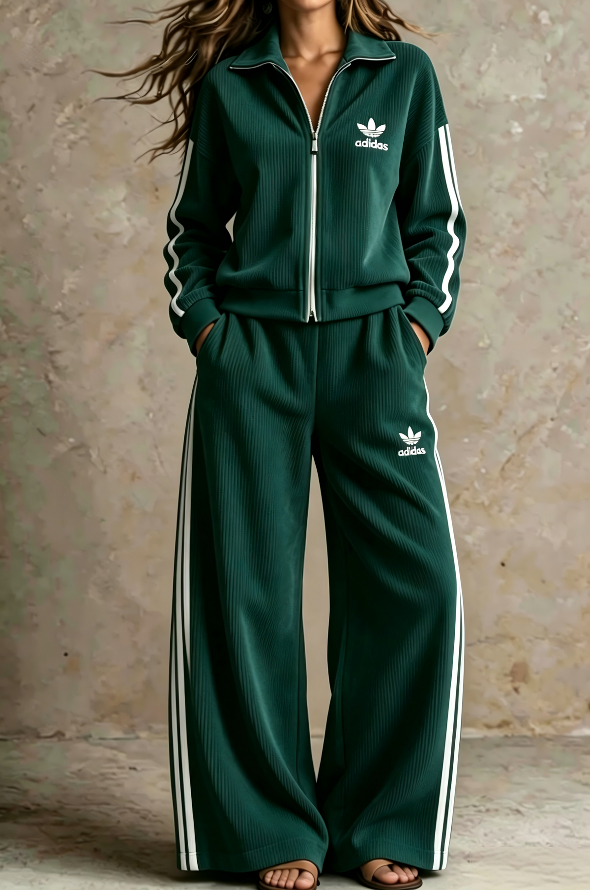 Ribbed Zip-Up Casual Two-Piece Set