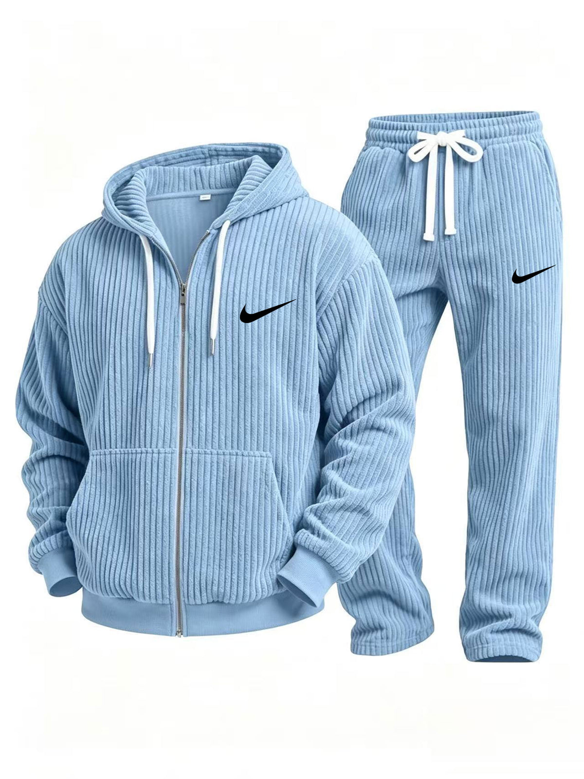 Corduroy zip-up hoodie and pants set