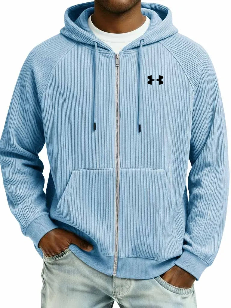 Stylish Pure Cotton Rib-Knit Raglan-Sleeve Cardigan Jacket with Pockets