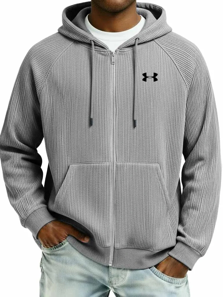Stylish Pure Cotton Rib-Knit Raglan-Sleeve Cardigan Jacket with Pockets