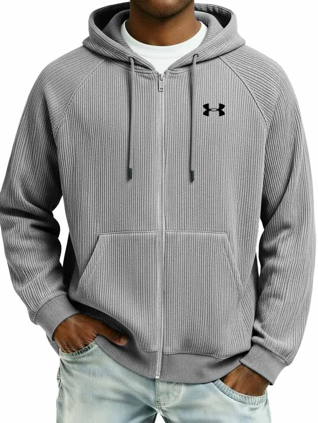 Stylish Pure Cotton Rib-Knit Raglan-Sleeve Cardigan Jacket with Pockets