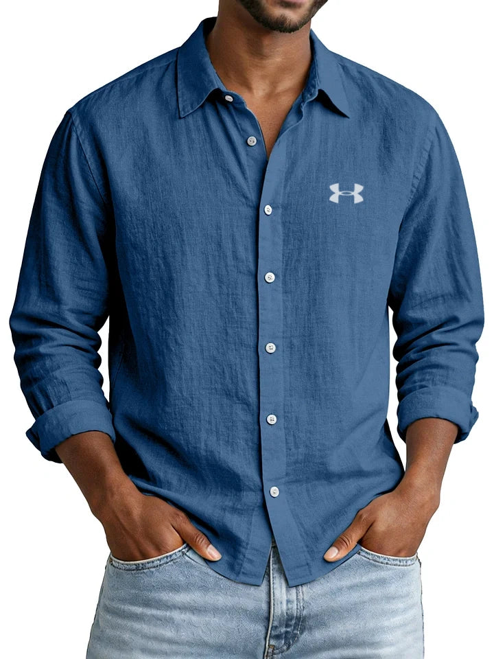 Casual Solid-Color Cotton-Linen Long-Sleeve Shirt with Collar – New Autumn Arrival