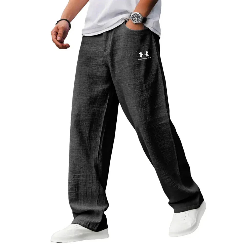Pure cotton casual loose straight-leg trousers