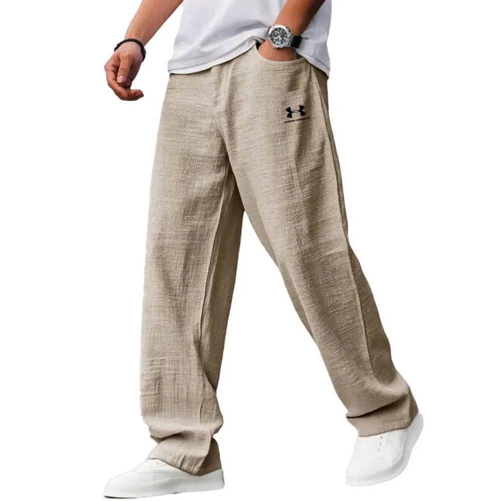 Pure cotton casual loose straight-leg trousers