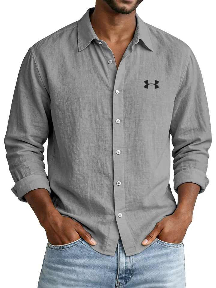 Casual Solid-Color Cotton-Linen Long-Sleeve Shirt with Collar – New Autumn Arrival