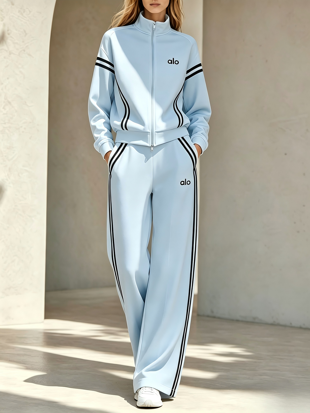 Zip-up jacket and wide-leg pants tracksuit