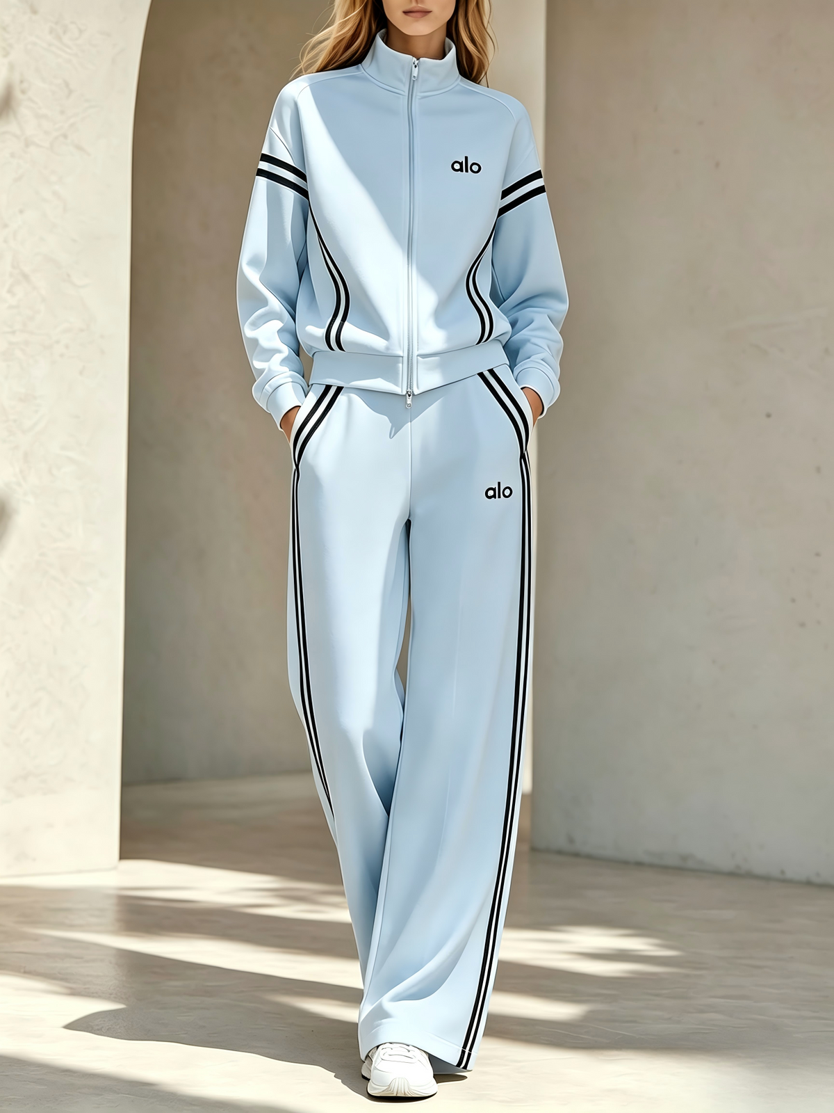Zip-up jacket and wide-leg pants tracksuit