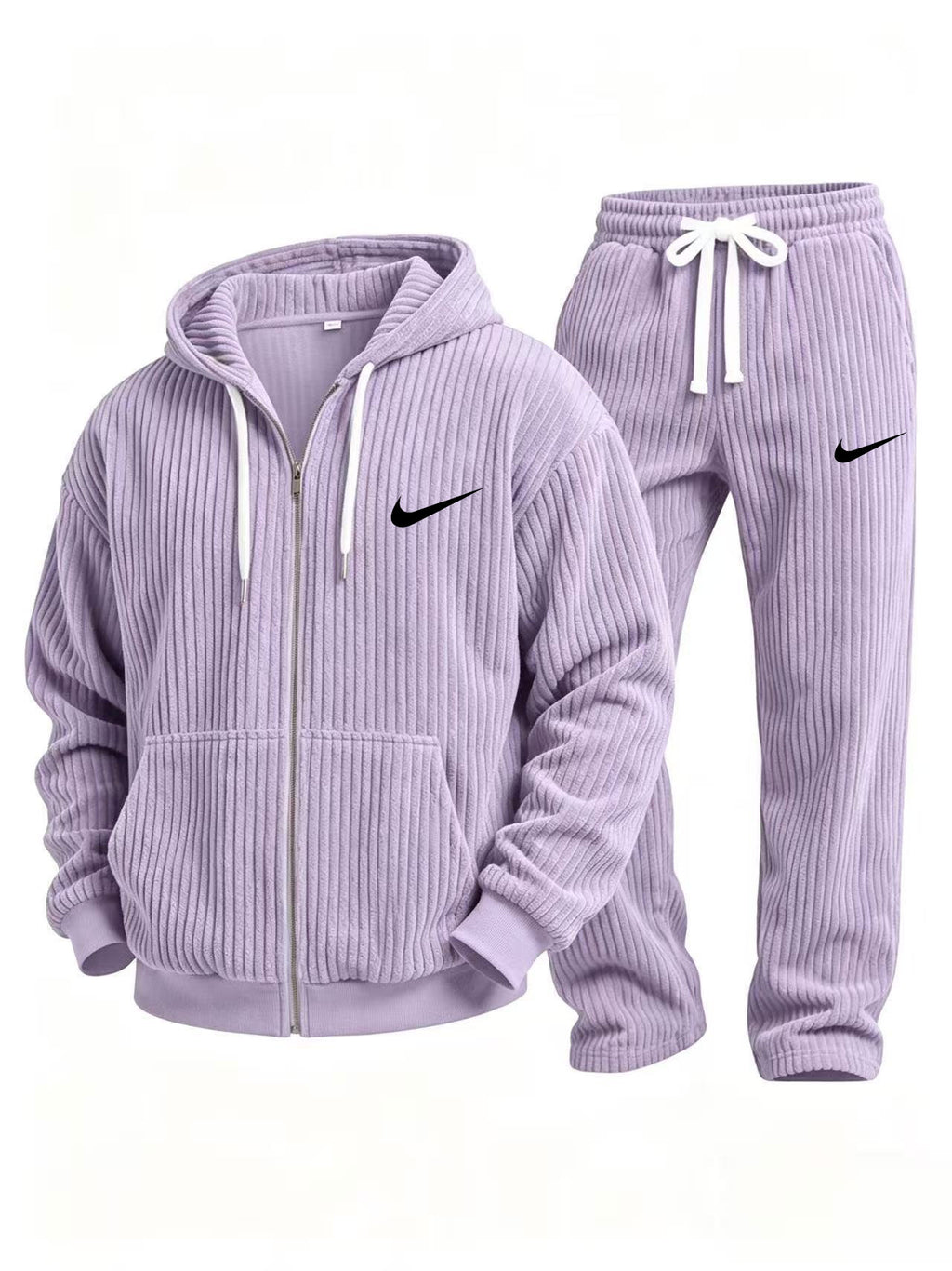 Corduroy zip-up hoodie and pants set