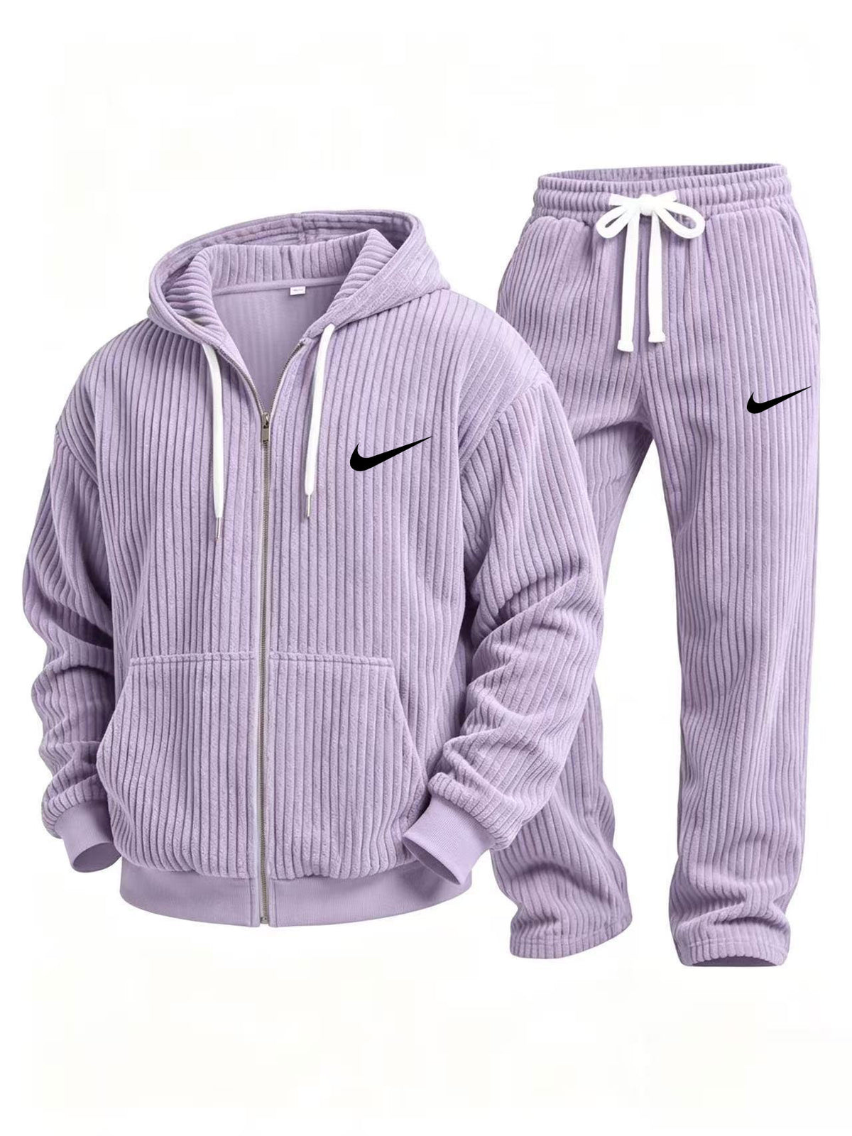 Corduroy zip-up hoodie and pants set