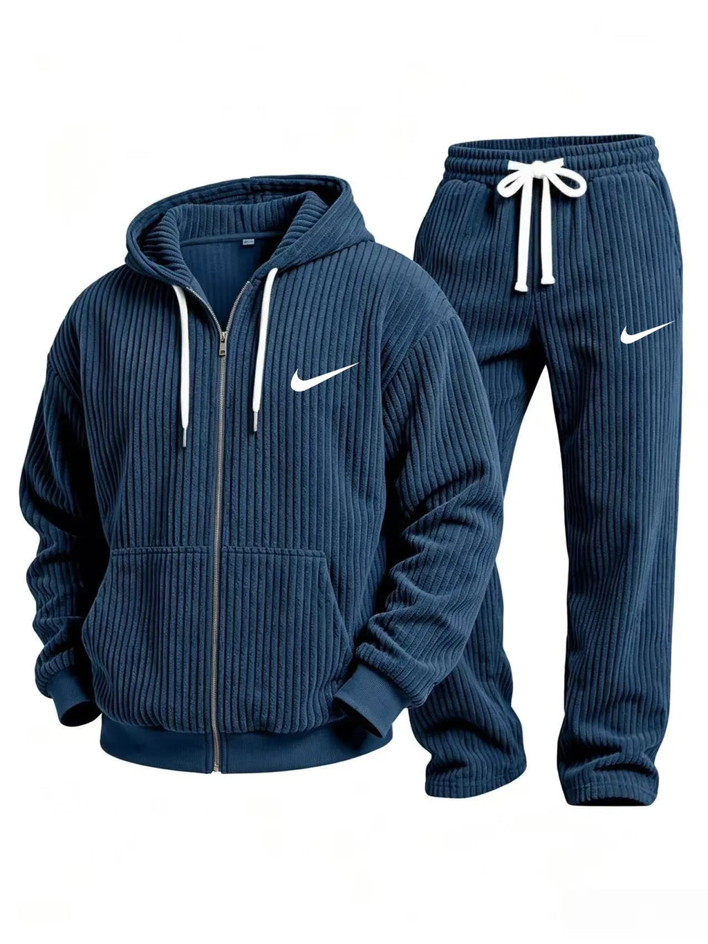 Corduroy zip-up hoodie and pants set
