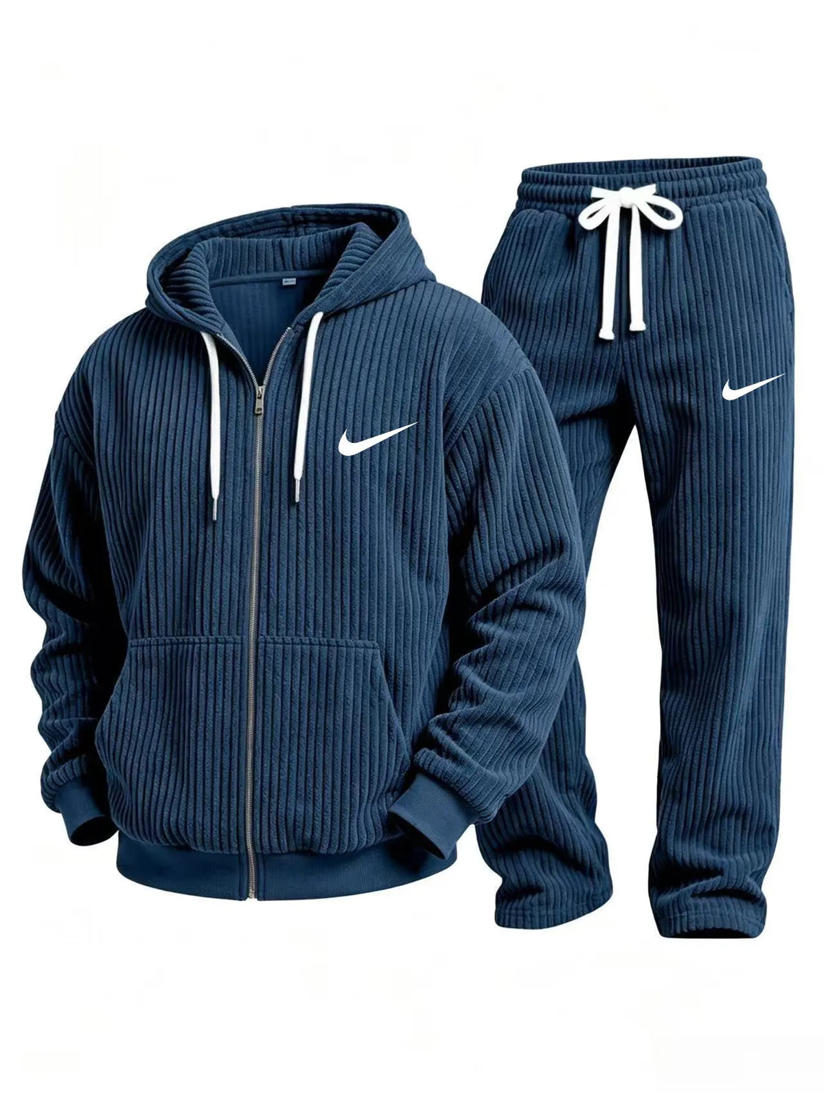 Corduroy zip-up hoodie and pants set